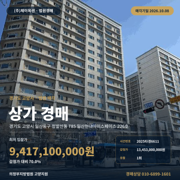 고양상가경매·근린생활시설ㅣ일산동구 정발산동 785 일산현대아이스페이스 226호ㅣ2025타경6611 썸네일