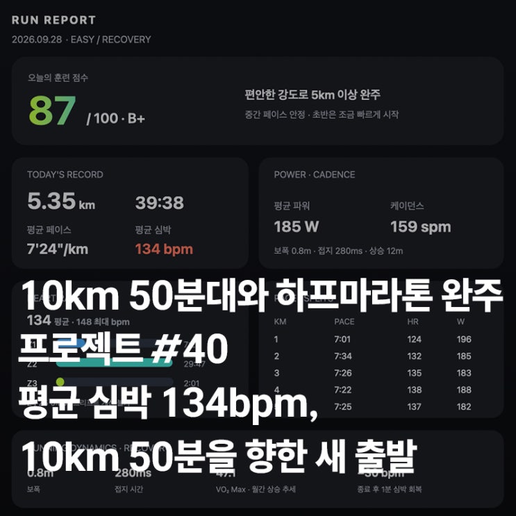 공주백제마라톤 10km Sub50 프로젝트 #40 / 평균 심박 134bpm, 10km 50분을 향한 새 출발