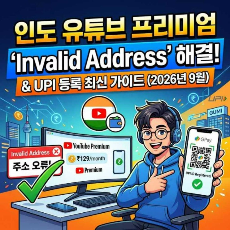 인도 유튜브 프리미엄 'Invalid Address' 해결 및 UPI 등록 최신 가이드 (2026년 9월) : 네이버 블로그