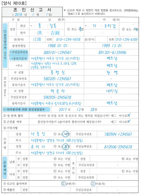 혼인신고서 예시 + 작성 방법 : 네이버 블로그