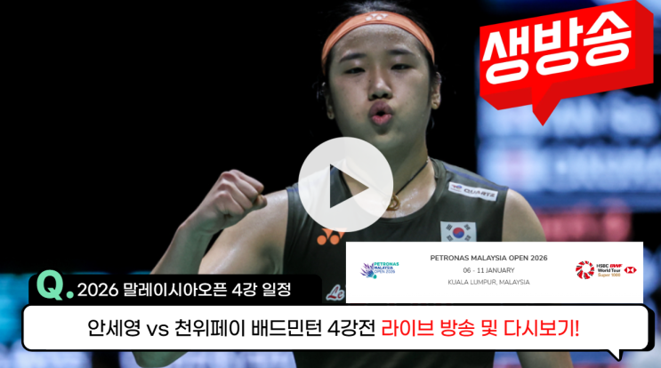 Ahn Se-young, Cheon Yu-Pay’s semi-final broadcast, Malaysia Open semi-final, January 10, match time, result: Naver blog