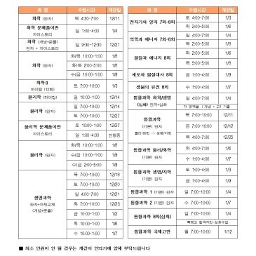 1월 예비고1 시간표 RSS 대표 이미지