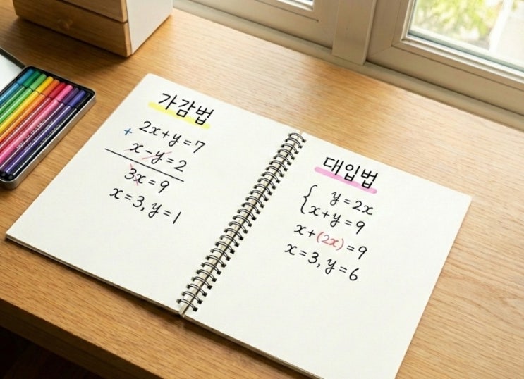 [중2 수학] 연립방정식의 풀이 - 가감법 대입법 : 네이버 블로그
