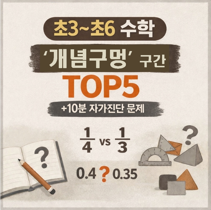 초3~초6 수학 개념 구멍 생기는 구간 TOP5 + 집에서 학년별 10분 진단문제 : 네이버 블로그