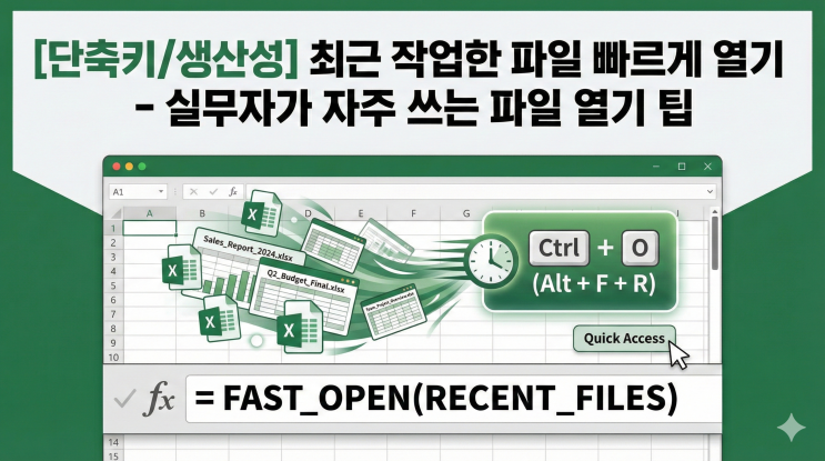 [엑셀 단축키/생산성] 최근 작업한 파일 빠르게 열기 - 실무자가 자주 쓰는 파일 열기 팁 : 네이버 블로그