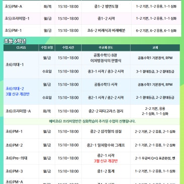 [목동수학학원 / 완벽한수학 ] 2026년 3월 완벽한수학 초등부 시간표 안내 입니다. RSS 대표 이미지