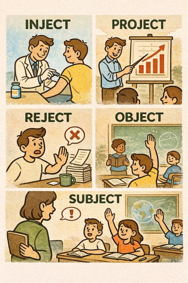 영어에서 자주 나오는 -ject 단어들 (inject, project, reject, object, subject) : 네이버 블로그