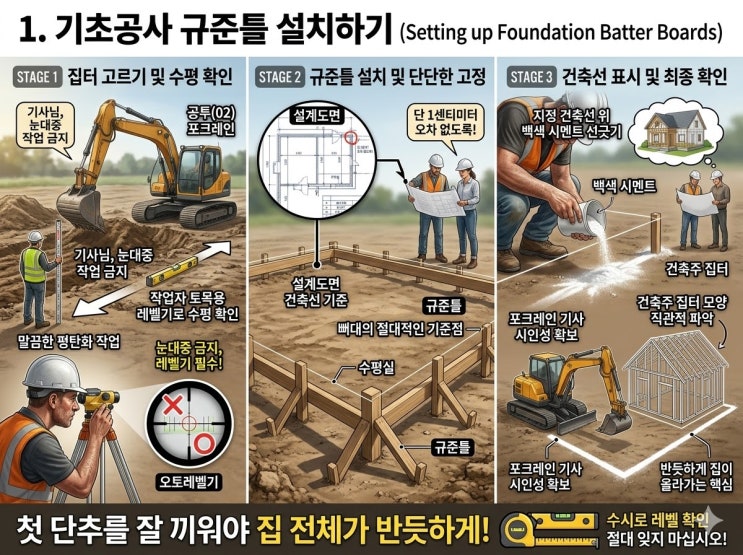 기초공사_(1/)_(규준틀, 타파기, 잡석다짐, 버림콘크리트) : 네이버 블로그