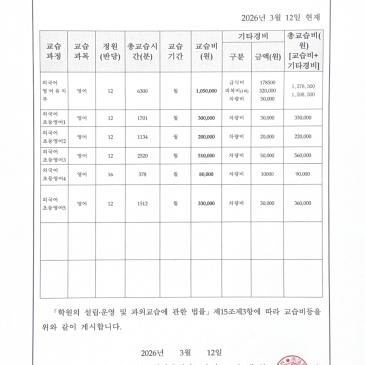 교습비 게시표 (2026년 3월) RSS 대표 이미지