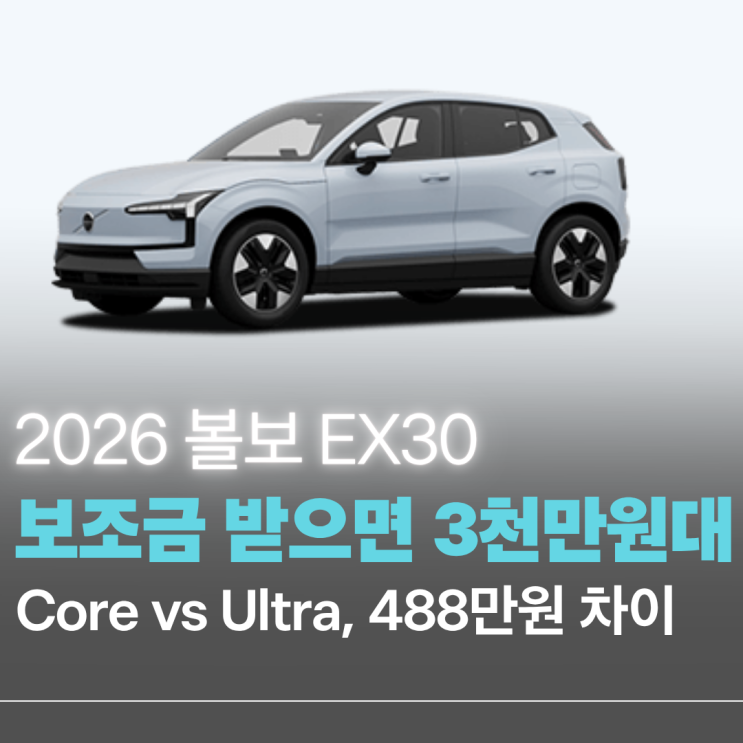 볼보 EX30 Core vs Ultra, 실구매가·보조금 받으면 3천만원대 : 네이버 블로그