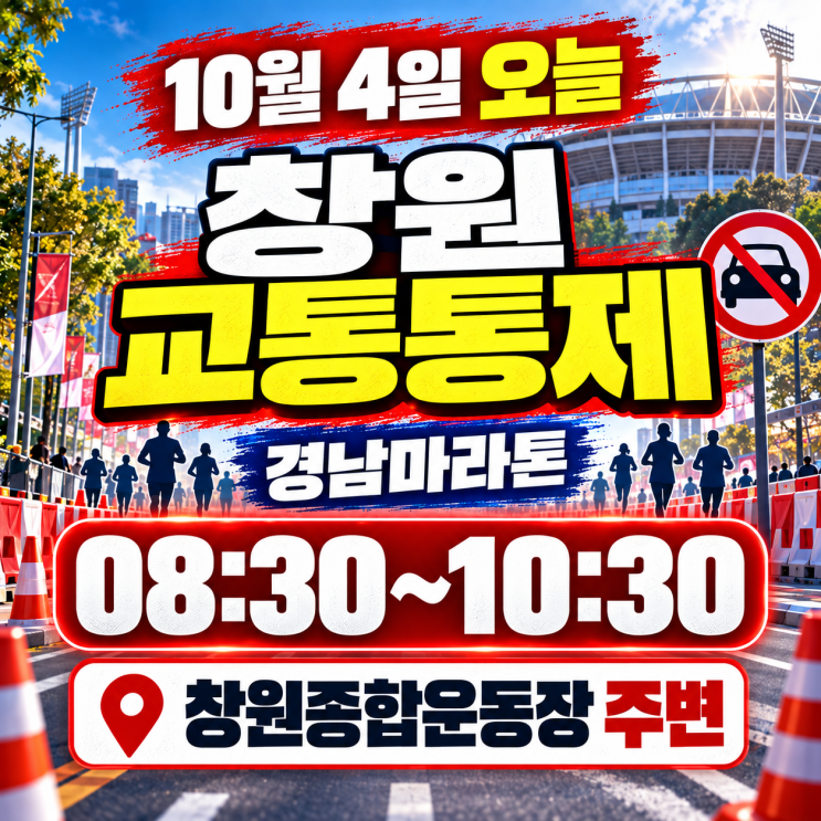 창원 경남마라톤 교통통제 10월 4일｜08:30~10:30 창원종합운동장 주변 통제구간