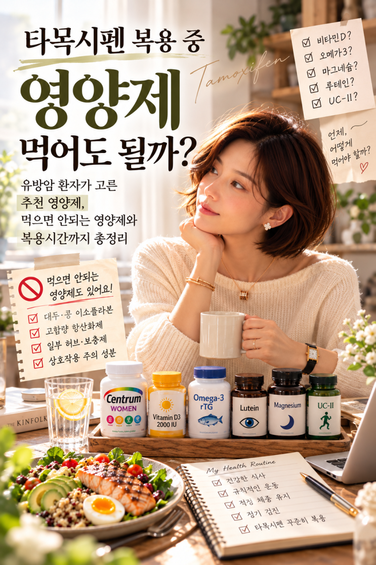 타목시펜 복용 중 영양제 먹어도 될까?｜유방암 환자가 고른 추천 영양제, 먹으면 안되는 영양제와 복용시간까지 총정리 : 네이버 블로그