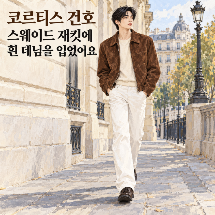 코르티스 건호 스웨이드 재킷, 흰 데님을 더하니 가을 옷이 가벼워졌어요 : 네이버 블로그