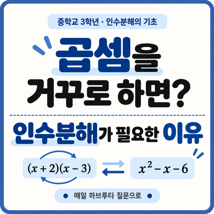 [중학교 3학년 · 인수분해의 기초] 곱셈을 거꾸로 하면? 인수분해가 필요한 이유 : 네이버 블로그
