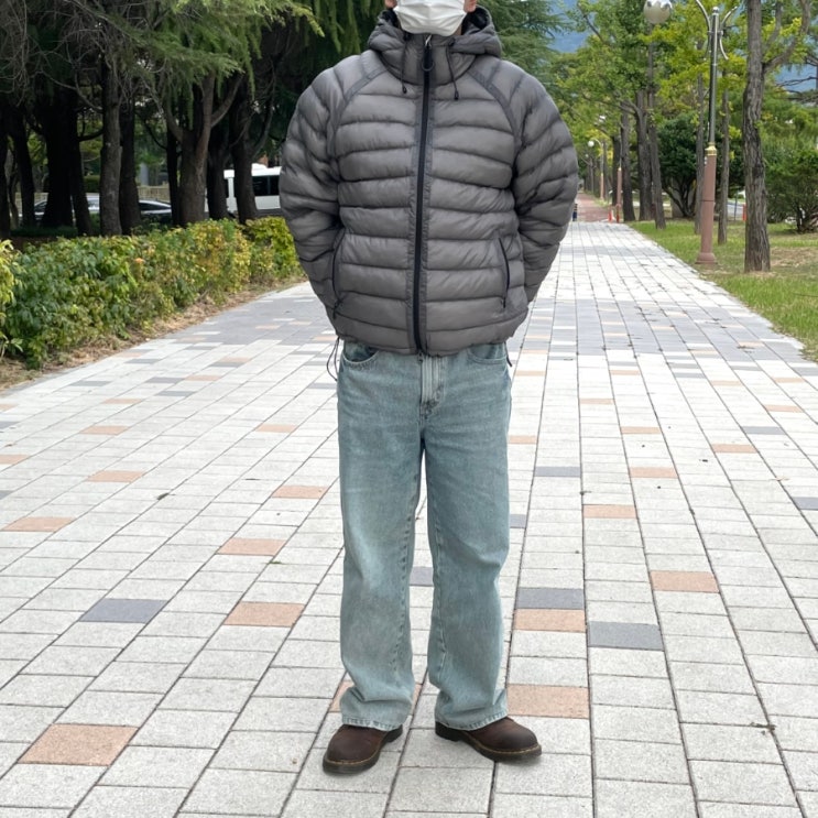 수아레 경량패딩 라이트 시어쉘 그레이, 사이즈 및 남자 패딩 코디 : 네이버 블로그