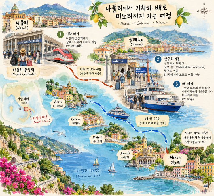 나폴리에서 아말피 해안으로｜배를 타고 도착한 작은 마을 미노리