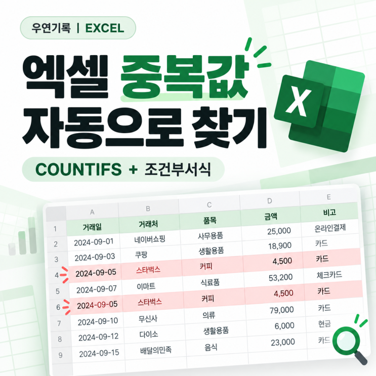 엑셀 중복값 찾기｜COUNTIFS와 조건부서식으로 거래내역 확인 : 네이버 블로그