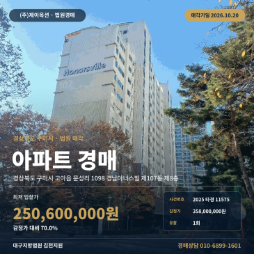 구미아파트경매ㅣ고아읍 문성리 1098 경남아너스빌 제107동 제8층ㅣ2025타경11575 썸네일