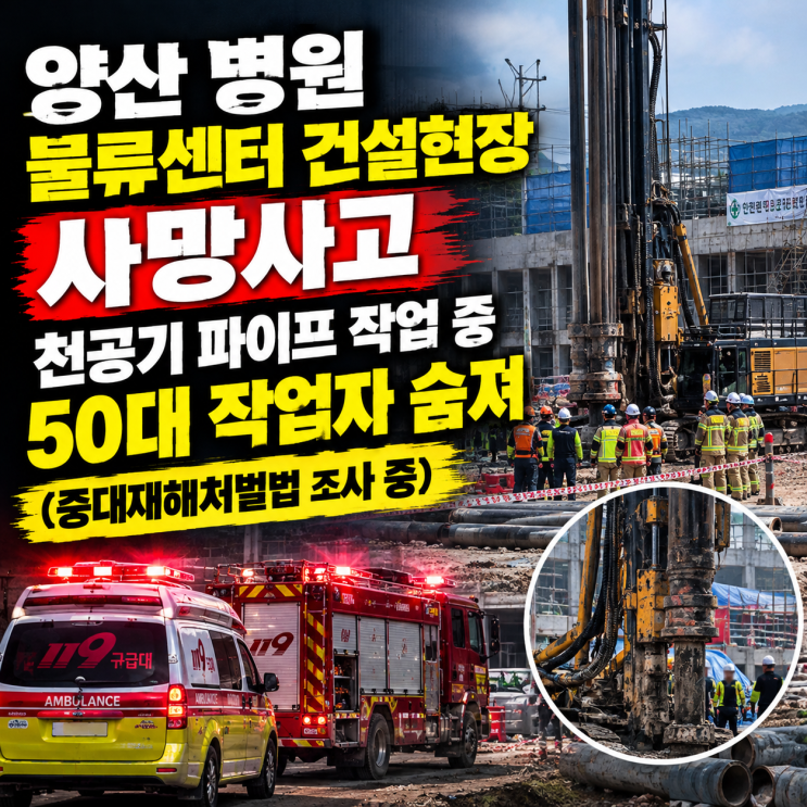 양산 병원 물류센터 건설현장 사망사고, 천공기 파이프 작업 중 50대 작업자 숨져 (중대재해처벌법 조사 중) : 네이버 블로그