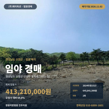 산청군 단성면 어천마을 인근 토지 임야경매 산지 2024타경1513 썸네일