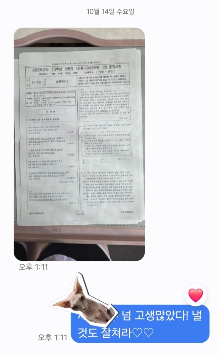 운정고1 국어 2학기 1차시험(중간고사) - 100점 : 네이버 블로그