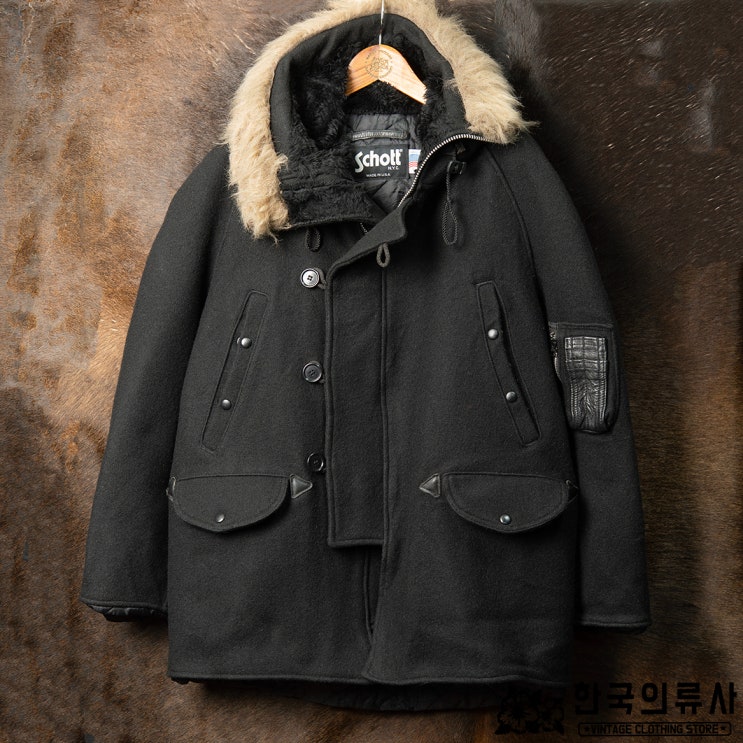 [MO-2784] 90s Schott 헤비 멜튼 울 N-3B 파카 블랙 (표기 L, 가슴단면 61.5) : 네이버 블로그