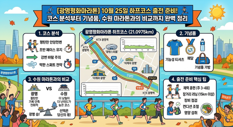 [광명 평화마라톤] 10월 25일 하프코스 출전 준비! 코스 분석부터 기념품, 수원 마라톤과의 비교까지 완벽 정리