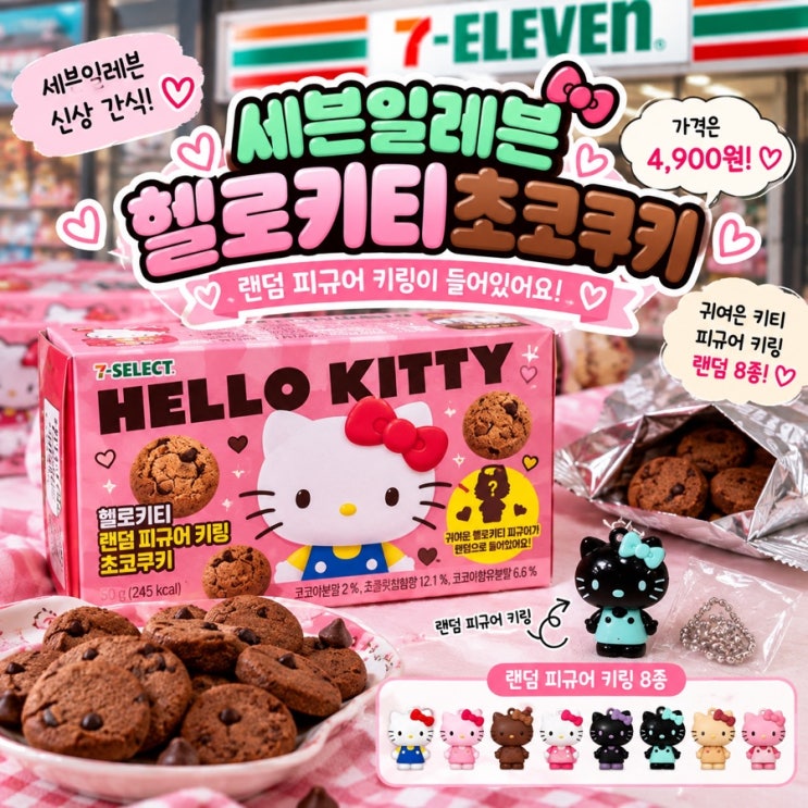 세븐일레븐 헬로키티 초코쿠키 4,900원! 랜덤 피규어 키링 8종 가격·재고·칼로리 총정리 🎀 : 네이버 블로그