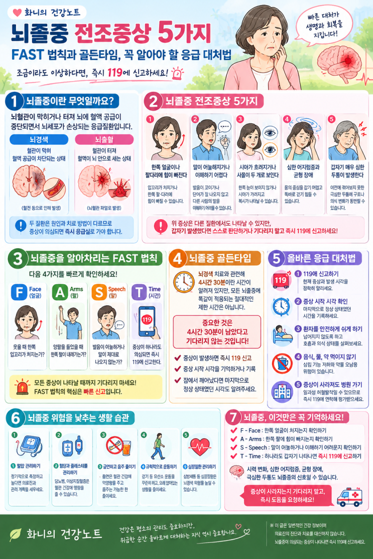 뇌졸중 전조증상 5가지｜FAST 법칙과 골든타임, 꼭 알아야 할 응급 대처법 : 네이버 블로그