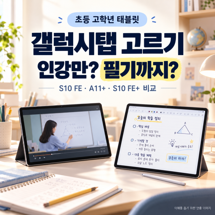 초등학생 갤럭시탭 추천, S10 FE와 A11+ 차이｜고학년 인강·필기용 비교 : 네이버 블로그