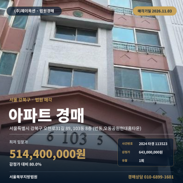서울아파트경매ㅣ강북구 오현로31길 89, 103동 8층 (번동, 오동공원현대홈타운)ㅣ2024타경113523 썸네일