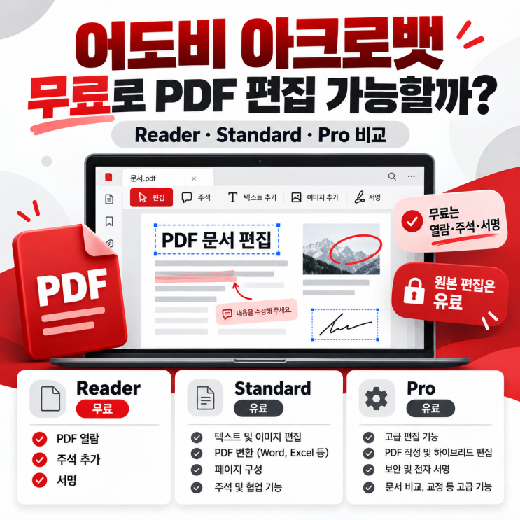 어도비 아크로뱃 무료로 PDF 편집 가능할까? Reader·Standard·Pro 비교 : 네이버 블로그