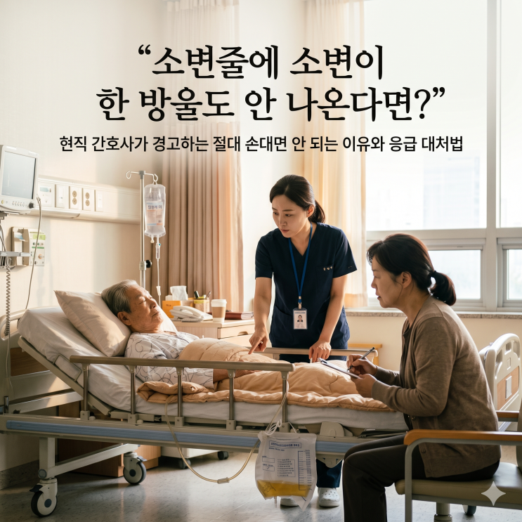 소변줄(유치도뇨관, foley cath) 유지중 소변 2시간 안 나올 때.. 