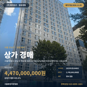 역삼동점포경매ㅣ서울 강남구 언주역 역세권 상가 경매 2025타경104062 썸네일