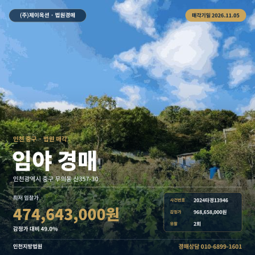 인천 중구 무의동 광명항 인근 산경매, 감정가 반값 수준 토지 임야 2024타경13946 썸네일