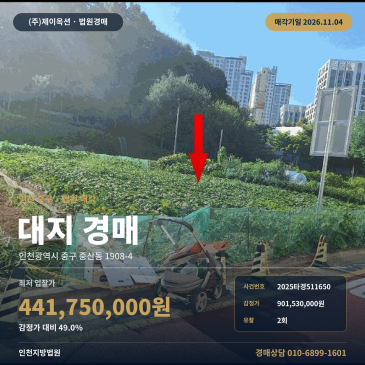 인천지방법원 인천중산고등학교 인근 제1종일반주거지역 대지경매 2025타경511650 썸네일