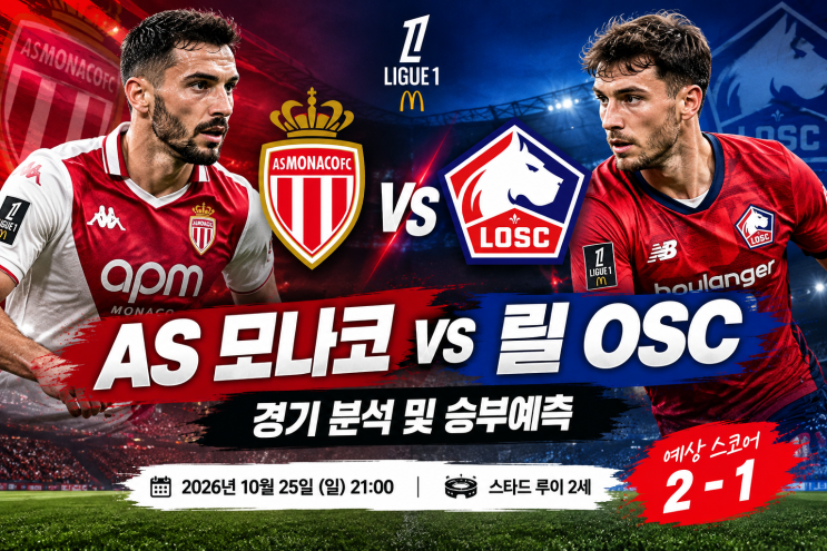 AS 모나코 vs 릴 OSC 경기 분석｜프랑스 리그1 승부예측·예상 스코어 2-1 [정열맨] : 네이버 블로그