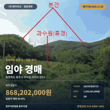 충주 주덕읍 대규모 임야 경매 충북 충주시 주덕읍 덕련리 산지 경매 2025타경30733 썸네일