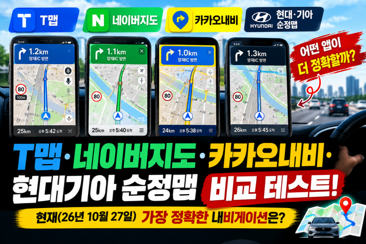 T맵이 1등 아니라고? 네이버지도·카카오내비·현대기아 순정맵 실주행 비교! 2026년 최강 내비게이션은? : 네이버 블로그