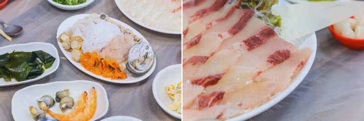 청해수산 묵호항 동해방어회, 서비스 해산물 접시에 감동한 후기