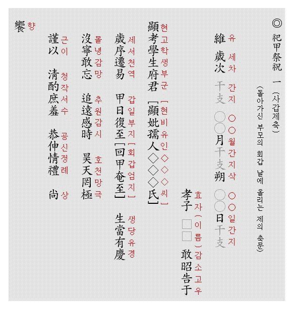 [상례] 사갑제(祀甲祭) 축문 : [갑사제(甲祀祭) 회갑제(回甲祭)] : 네이버 블로그